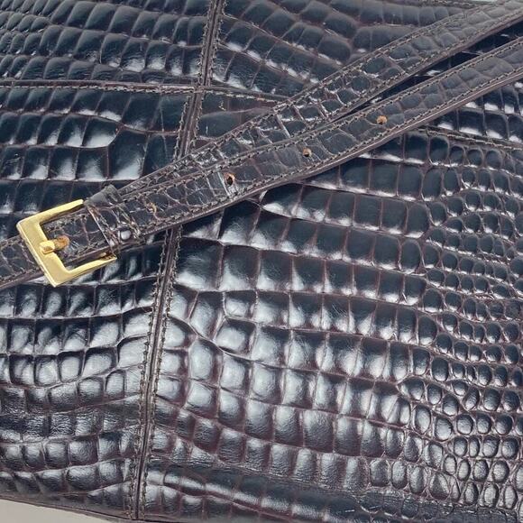 ETIENNE AIGNER Leather Shoulder Bag Croc Embossed in Chocolate - Picture 7 of 14